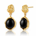 Ondine Black Agate Ripple Drop Earrings - 18K Gold-Plated 925 Sterling Silver