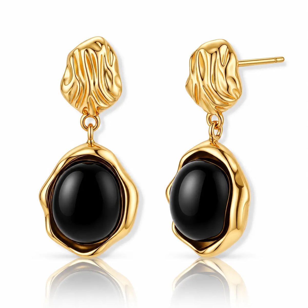 Ondine Black Agate Ripple Drop Earrings - 18K Gold-Plated 925 Sterling Silver
