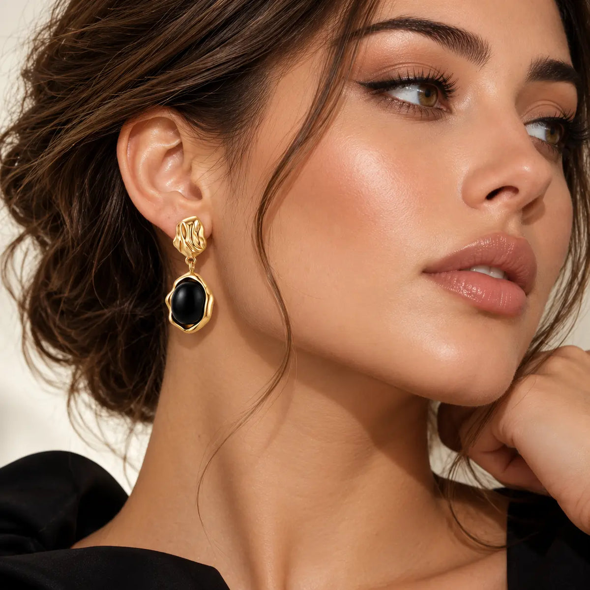 Ondine Black Agate Ripple Drop Earrings - 18K Gold-Plated 925 Sterling Silver
