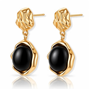 Ondine Black Agate Ripple Drop Earrings - 18K Gold-Plated 925 Sterling Silver