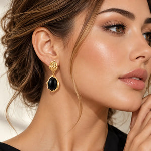 Ondine Black Agate Ripple Drop Earrings - 18K Gold-Plated 925 Sterling Silver