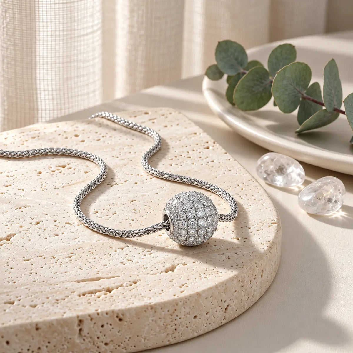 Orlisse Pave Moissanite Ball Necklace - 925 Sterling Silver