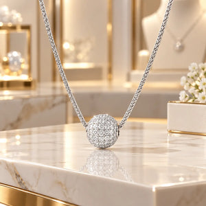 Orlisse Pave Moissanite Ball Necklace - 925 Sterling Silver