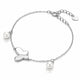 A silver chain bracelet featuring a central heart-shaped charm, two small white pearls, and a heart-shaped brand tag engraved with 'SOL' on a clean white background.