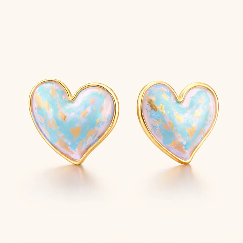 Pastel heart stud earrings in 18K gold plated eco-brass with hand-painted enamel finish