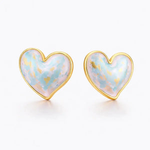 Pastel aura heart stud earrings with gold trim on a white background