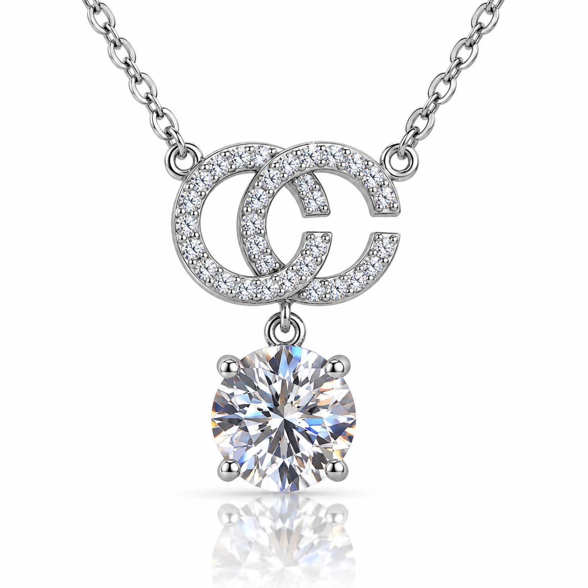 Cerelle Double C Moissanite Drop Necklace - 925 Sterling Silver  Jewellar
