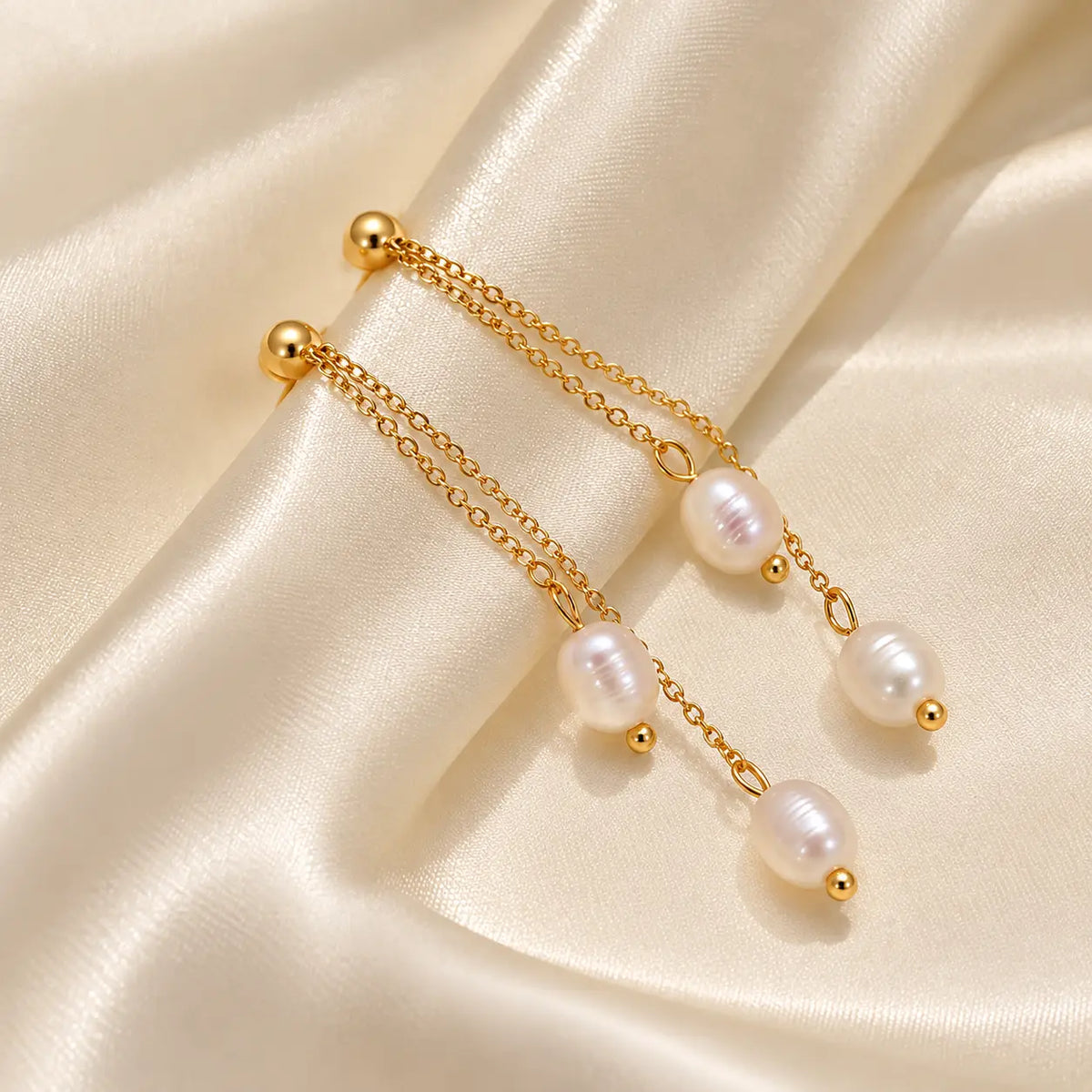 Pearl Cascade Tassel Earrings - 18K Gold PVD Plated
