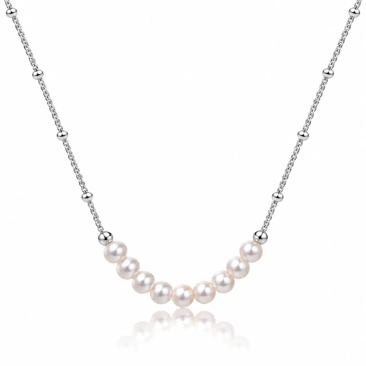 Pearl Crescent Satellite Necklace - Rhodium-Plated 925 Sterling Silver