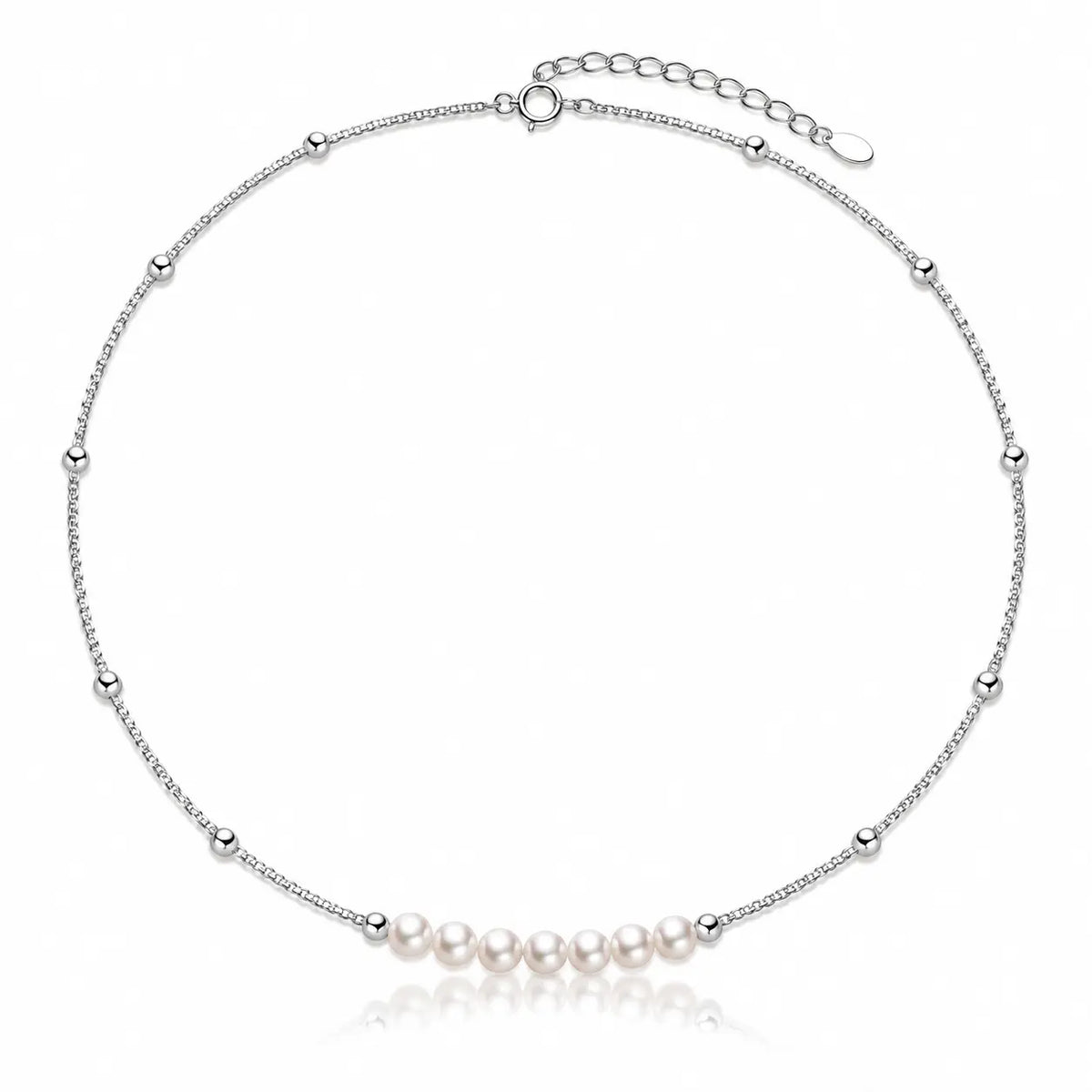 Pearl Crescent Satellite Necklace - Rhodium-Plated 925 Sterling Silver
