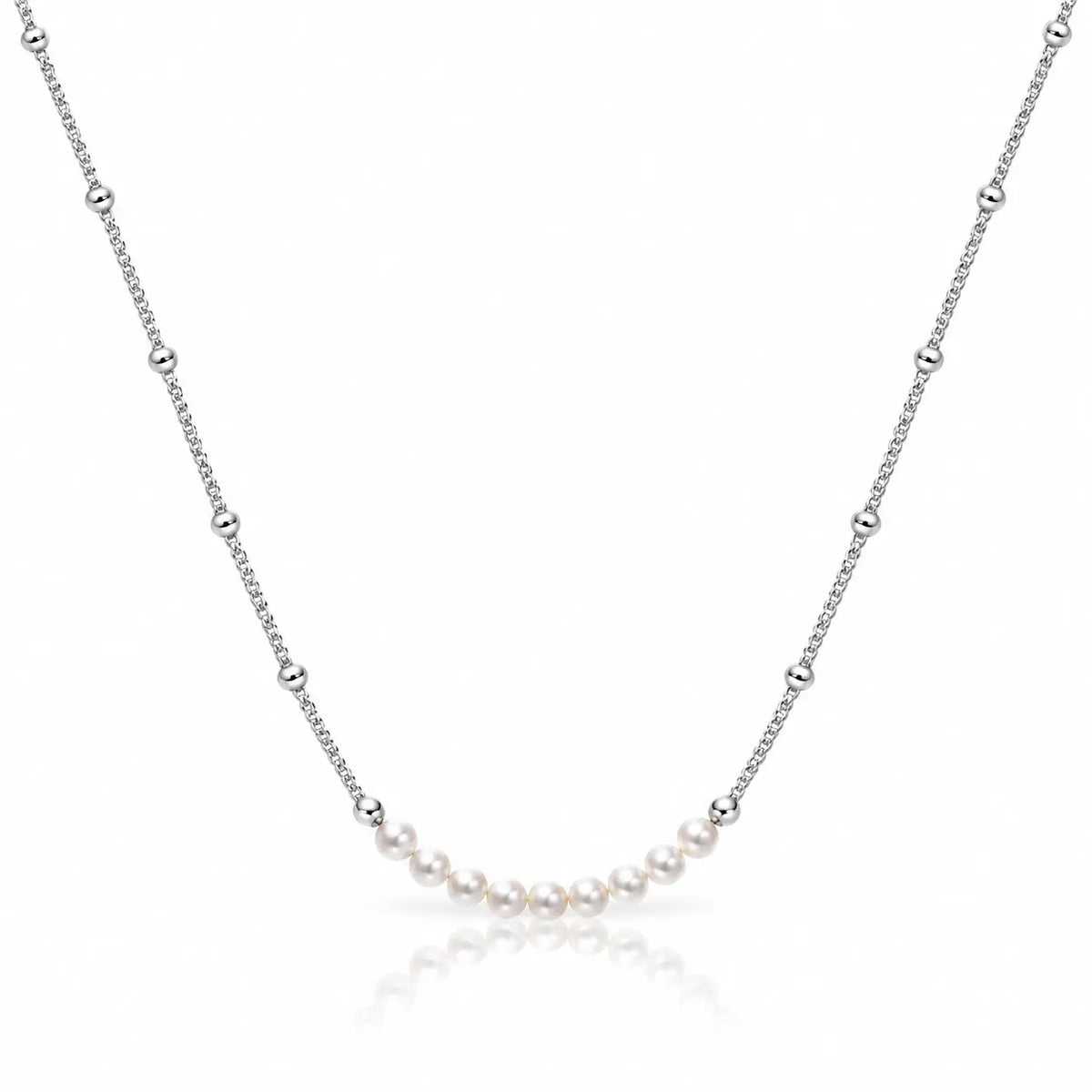 Pearl Crescent Satellite Necklace - Rhodium-Plated 925 Sterling Silver