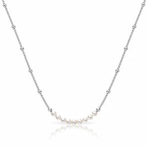 Pearl Crescent Satellite Necklace - Rhodium-Plated 925 Sterling Silver
