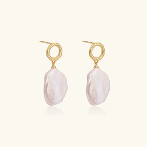 Pearl Glow Gold Drop Earrings – 18K Gold Vermeil Baroque Pearl - Jewellar