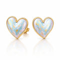 Heart-shaped earrings with gold rim and light blue interior on a white background