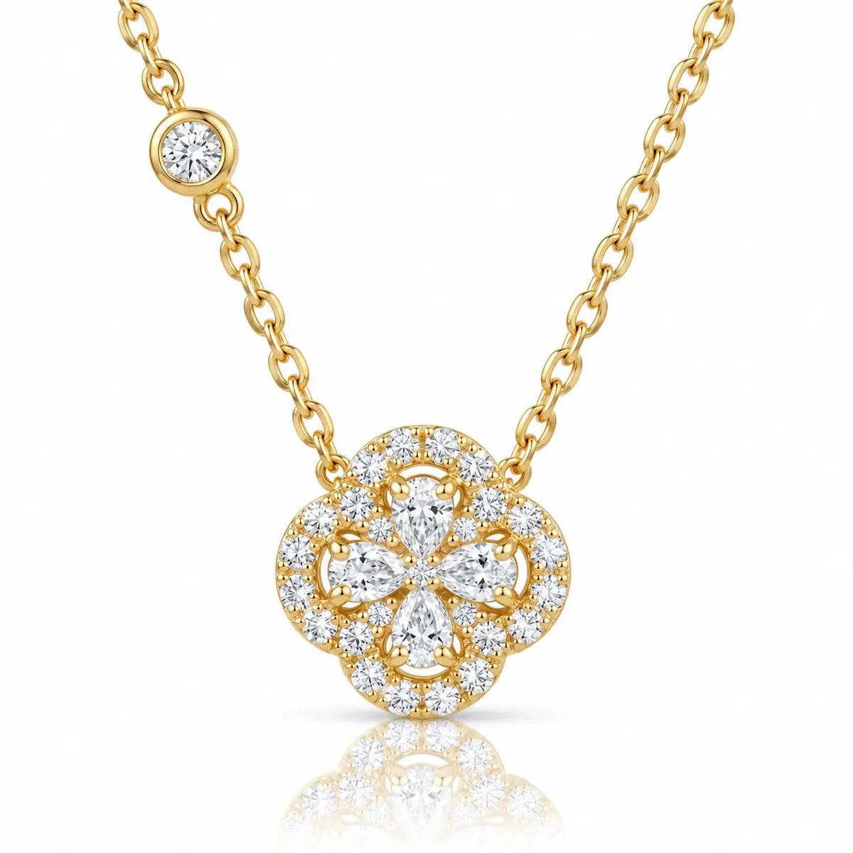Radiant Clover Zirconia Necklace - Gold-Plated 925 Sterling Silver