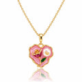 Rose & Pearl Enamel Heart Necklace - 18K Gold Plated
