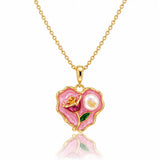Rose & Pearl Enamel Heart Necklace - 18K Gold Plated