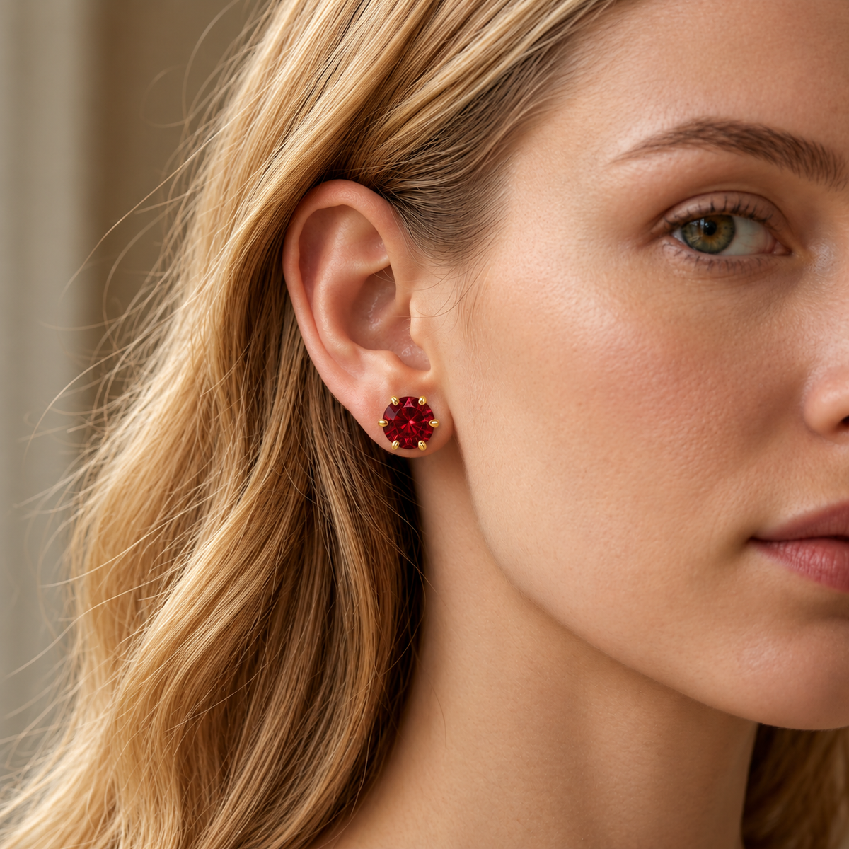 Rovelle Red Moissanite Solitaire Stud Earrings - Gold-Plated 925 Sterling Silver  Jewellar