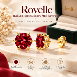 Rovelle Red Moissanite Solitaire Stud Earrings - Gold-Plated 925 Sterling Silver  Jewellar