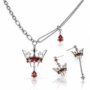 Royal Scarlet Crown Jewelry Set - Silver Tone
