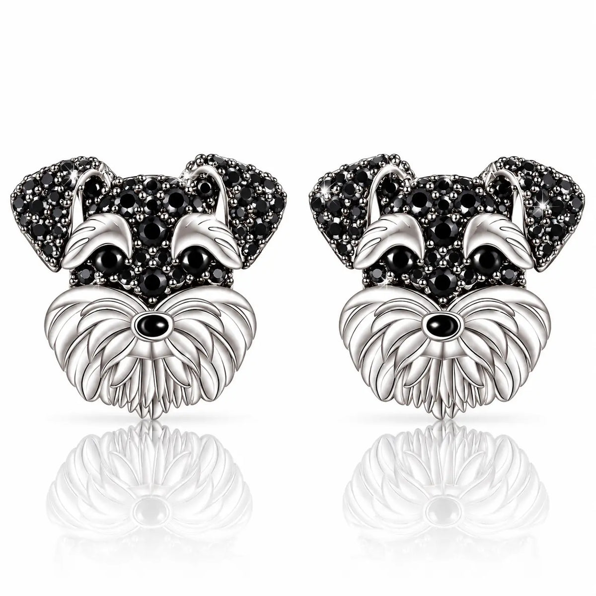Schnauzer Black Zirconia Stud Earrings - 925 Sterling Silver