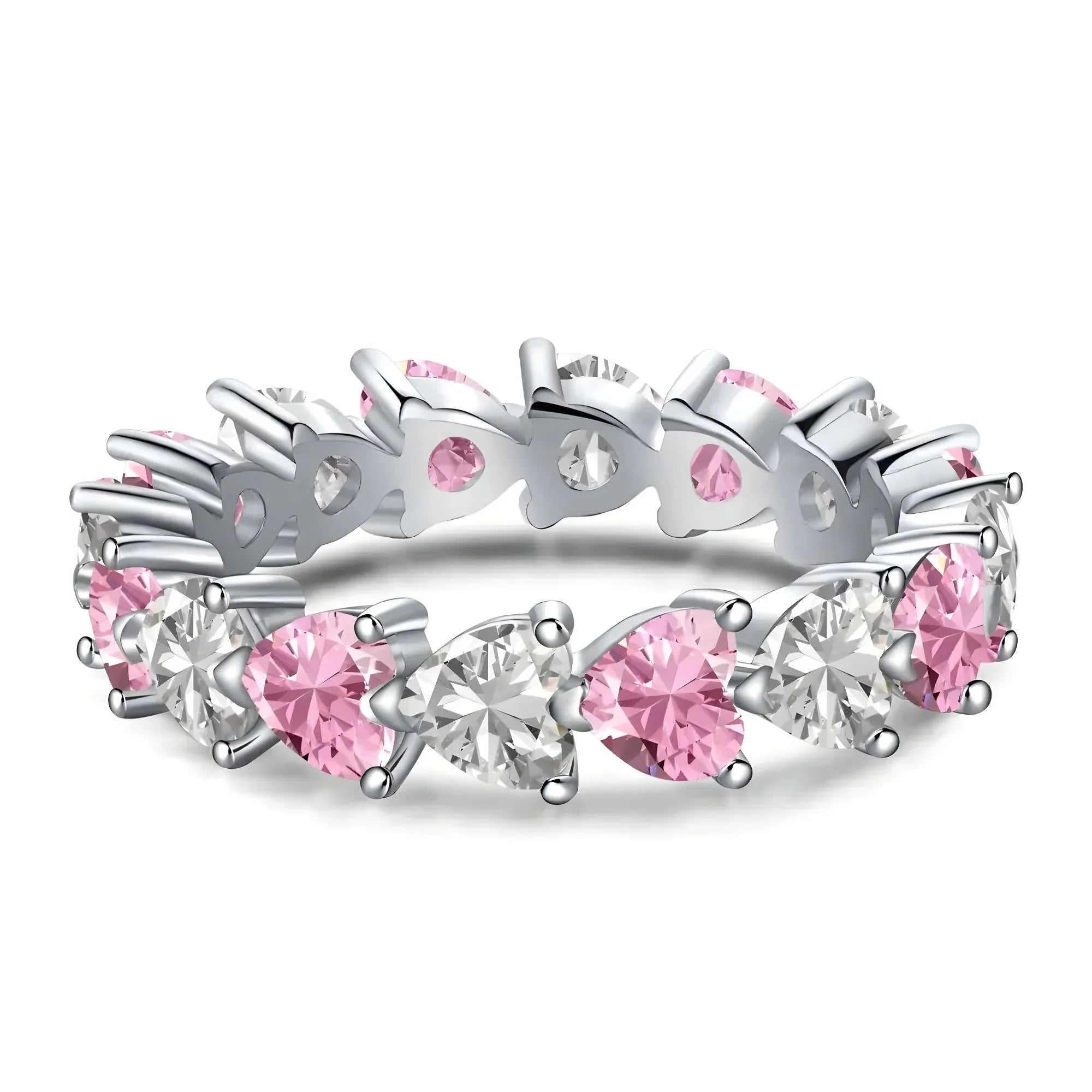 Seraphina Heart 925 sterling silver zircon ring with heart-shaped design and chamfered square pattern – available in brown, pink, and white by Jewellar