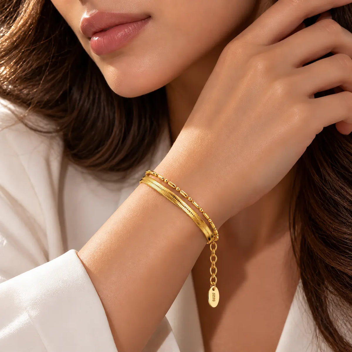 Serelle Adjustable Layered Snake Chain Bracelet - Gold or Rhodium-Plated 925 Sterling Silver