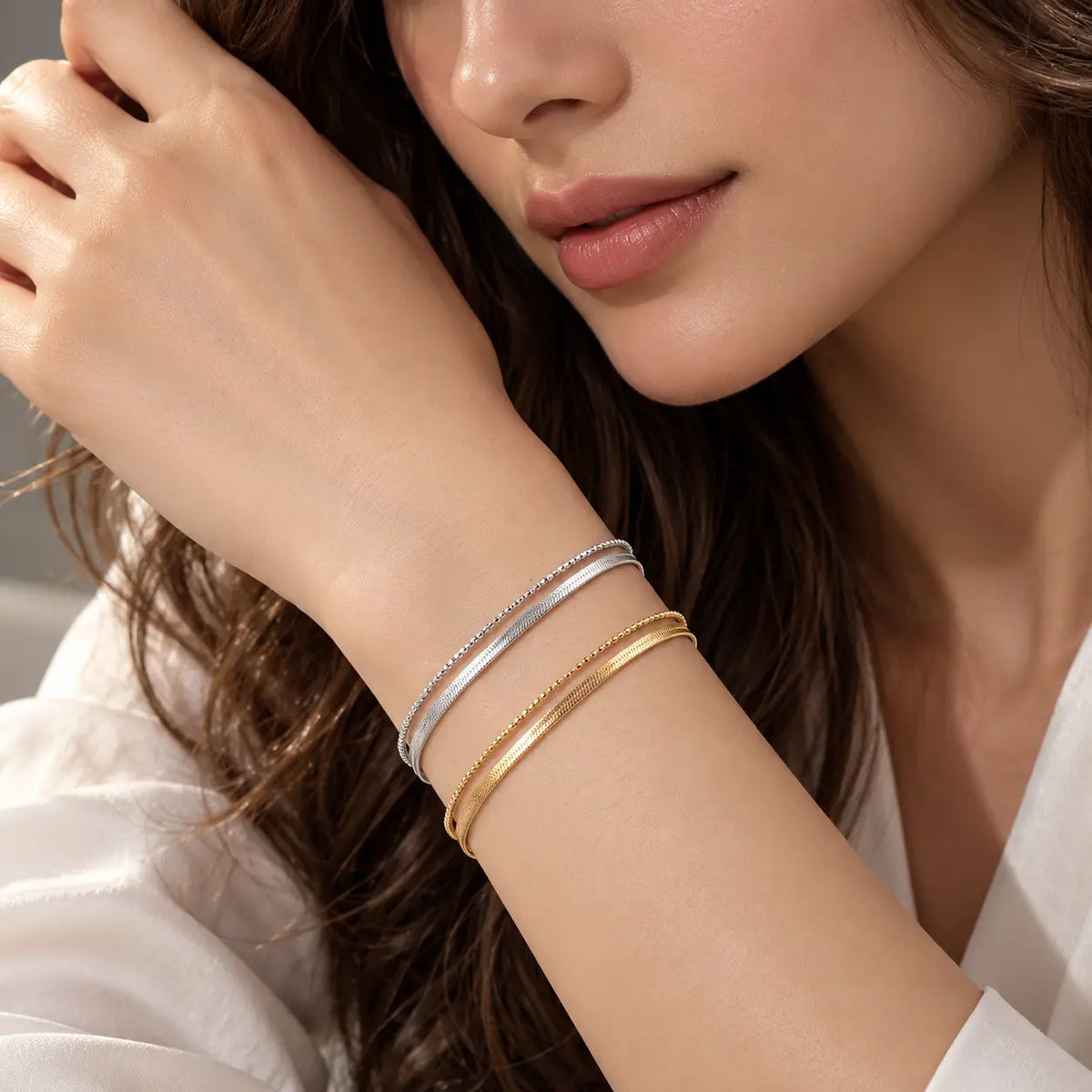 Serelle Adjustable Layered Snake Chain Bracelet - Gold or Rhodium-Plated 925 Sterling Silver
