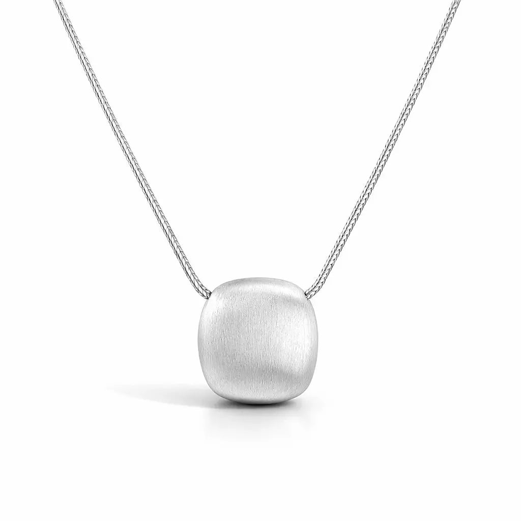 925 sterling silver disc pendant necklace with brushed finish on white background