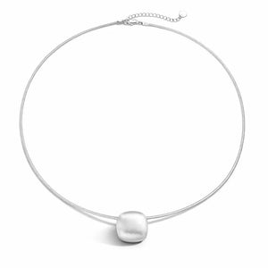925 sterling silver snake chain necklace with brushed disc pendant on white background