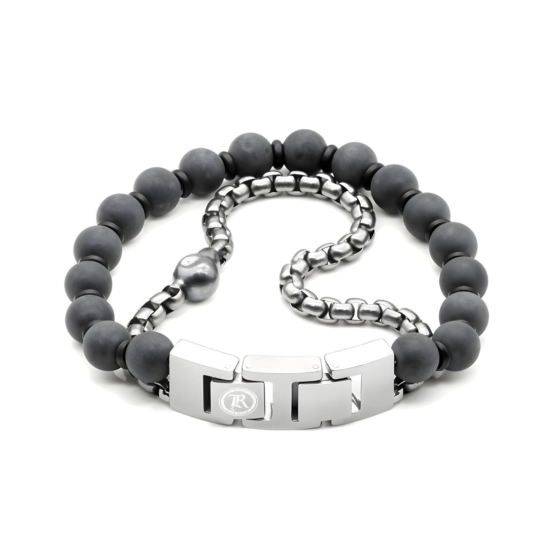 Skull Black Marble & Steel Box Chain Bracelet