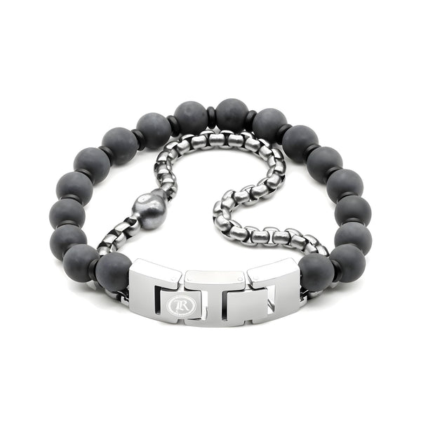 Skull Black Marble & Steel Box Chain Bracelet