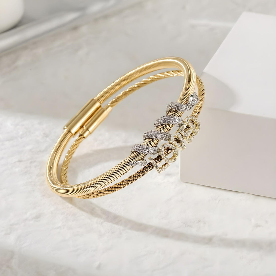 Snake Coiled Loved Pavé Bangle Set