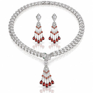 Snake Tassel Zirconia Necklace & Earring Set - 925 Sterling Silver