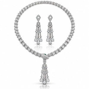 Snake Tassel Zirconia Necklace & Earring Set - 925 Sterling Silver