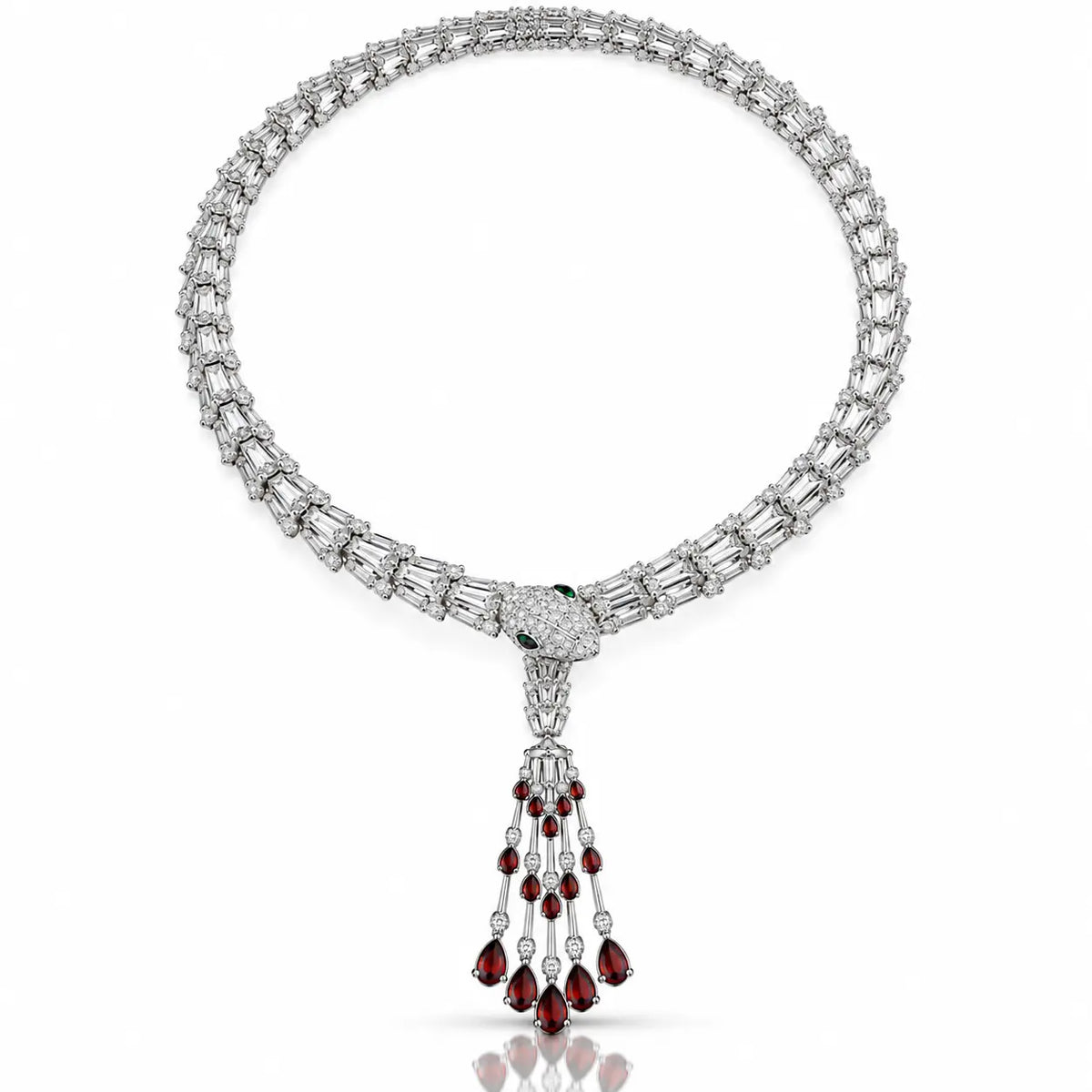 Snake Tassel Zirconia Necklace & Earring Set - 925 Sterling Silver