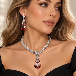 Snake Tassel Zirconia Necklace & Earring Set - 925 Sterling Silver
