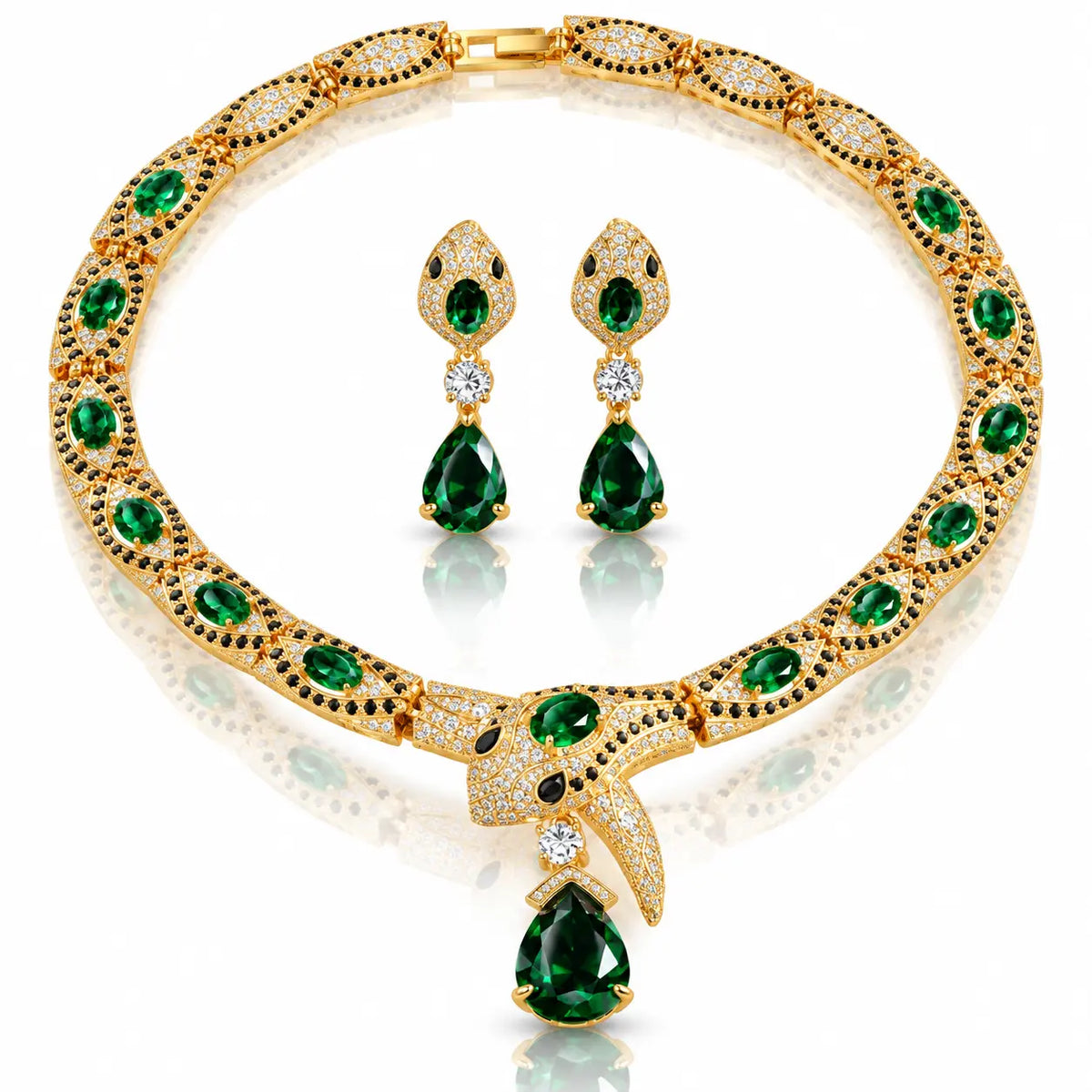 Snake Zirconia Necklace & Earring Set - 925 Sterling Silver