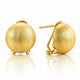 A pair of textured gold spherical stud earrings shown on a clean white background, with one earring facing forward and the other angled to show the post and back.