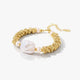 18K gold plated bracelet with spiral textured links and freshwater pearl accents on white background