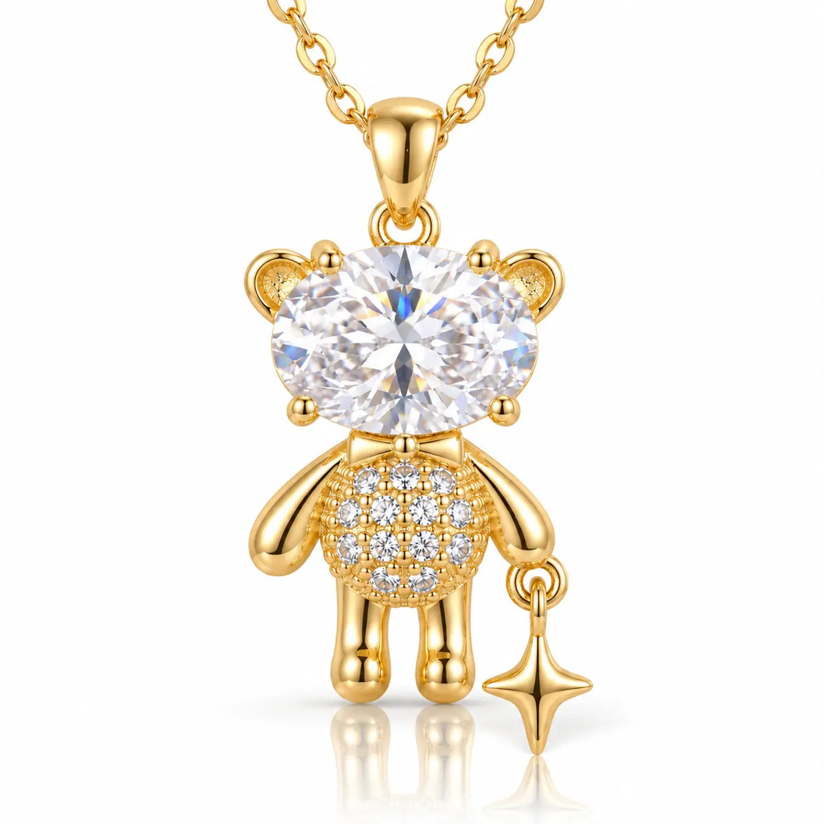 Starlit Teddy Bear Zirconia Necklace - Gold-Plated 925 Sterling Silver
