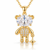 Starlit Teddy Bear Zirconia Necklace - Gold-Plated 925 Sterling Silver