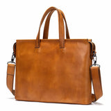 Stratford men’s 14-inch top-grain leather briefcase in Black/Brown/Camouflage Coffee with slim horizontal profile and zipper closure.