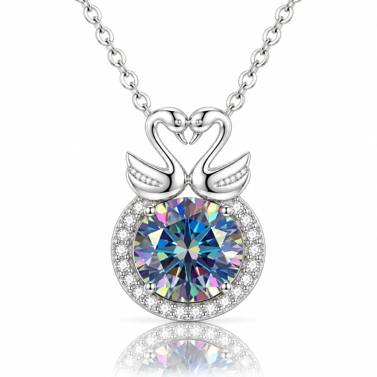 Swanheart Rainbow Moissanite Necklace - 925 Sterling Silver