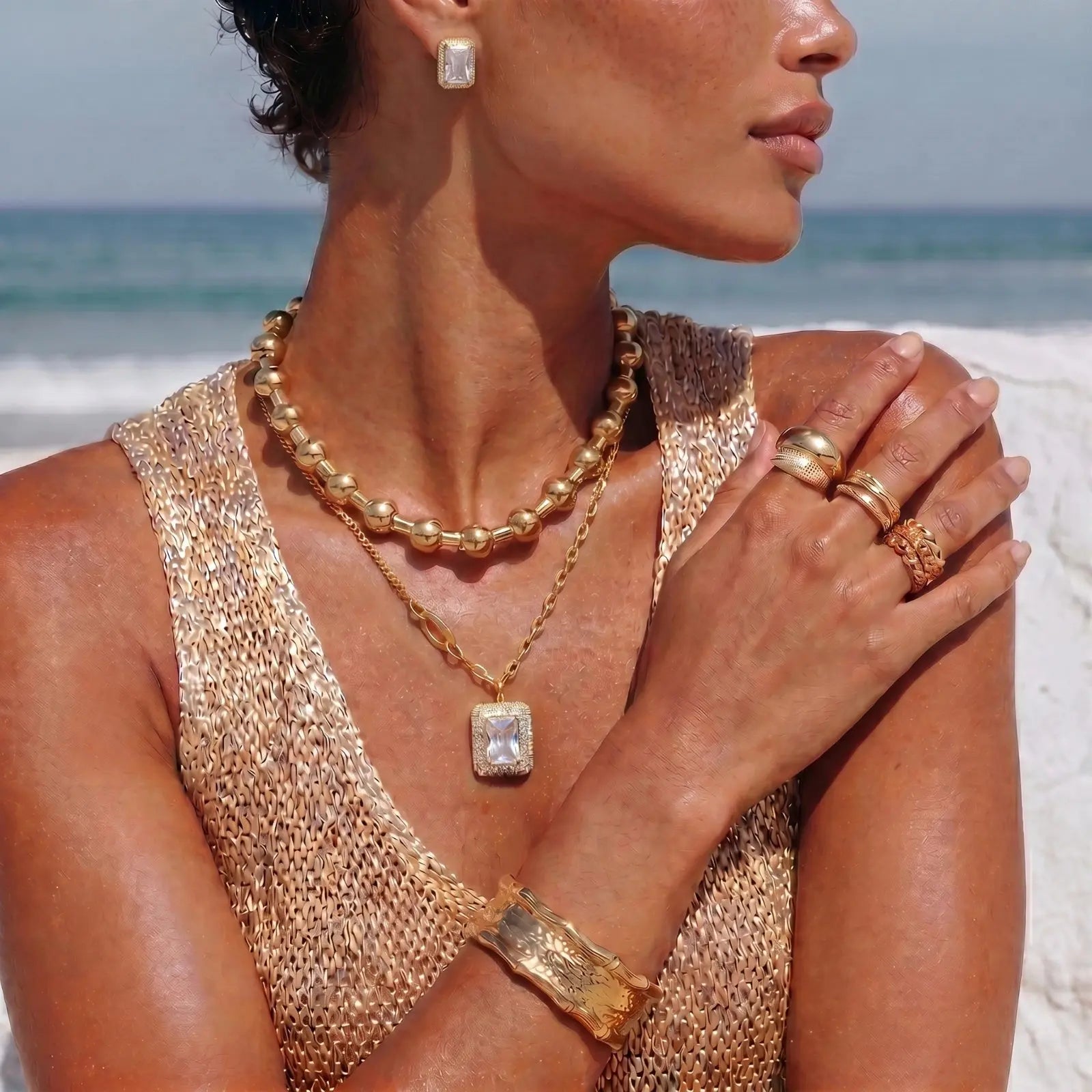 Emerald Cut Zirconia Halo Necklace Earrings Set