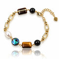Terrane Adjustable Tiger's Eye Pearl Bracelet - 14K Gold Plated