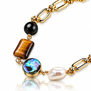 Terrane Adjustable Tiger's Eye Pearl Bracelet - 14K Gold Plated
