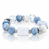 Tidal Aquamarine & Quartz Stretch Bracelet - Silver Tone