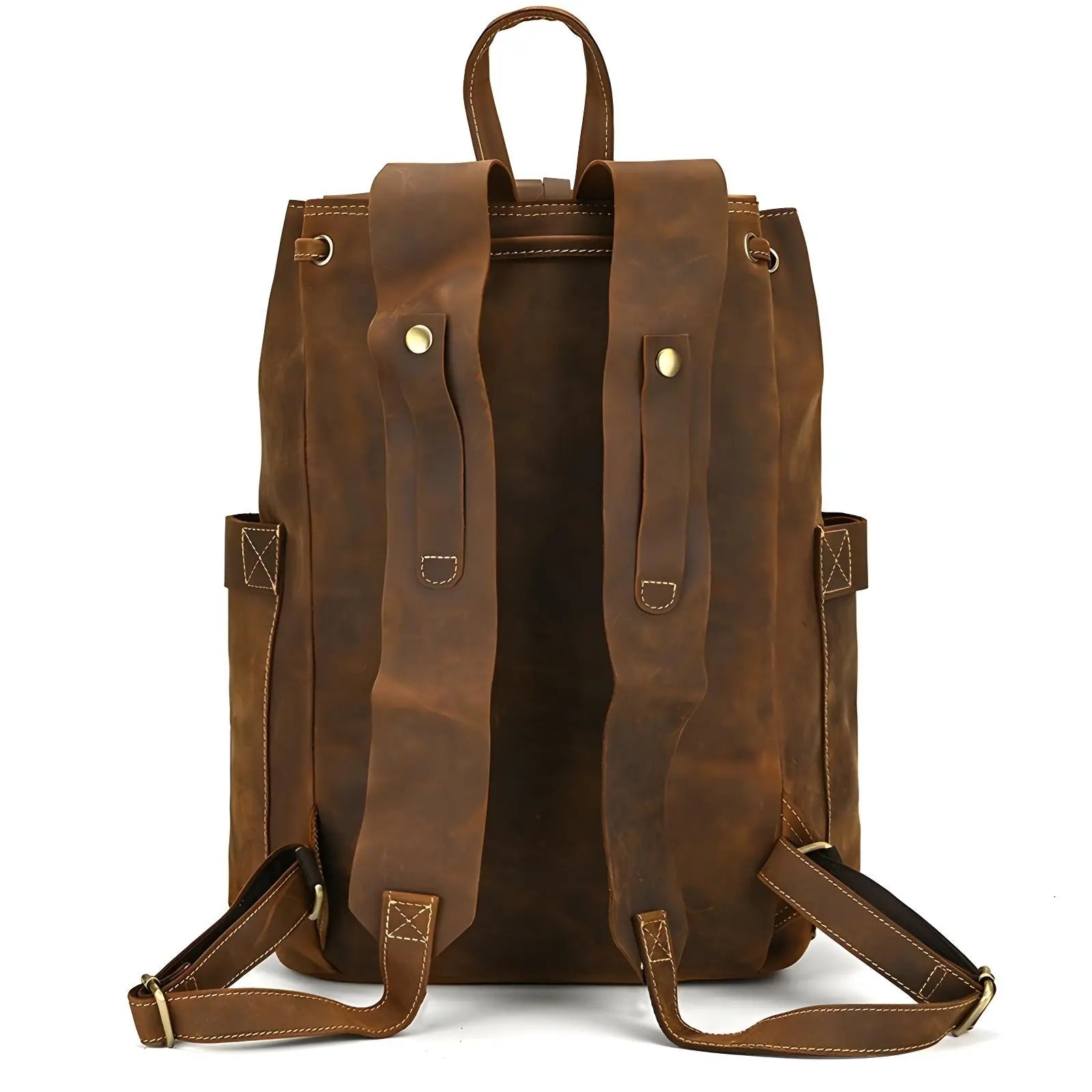 Trailforge unisex Crazy Horse leather travel bag in Brown/Dark Brown, compact 330×220×80 mm with organized interior and vintage finish.
