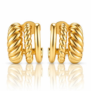 Triple Band Rope Huggie Earrings - 24K Gold Plated